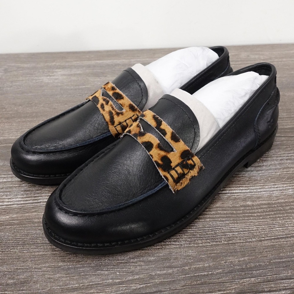 New! Frye Shoes Womens Size 6 Black Frances Loafer Leopard Haircalf Flats